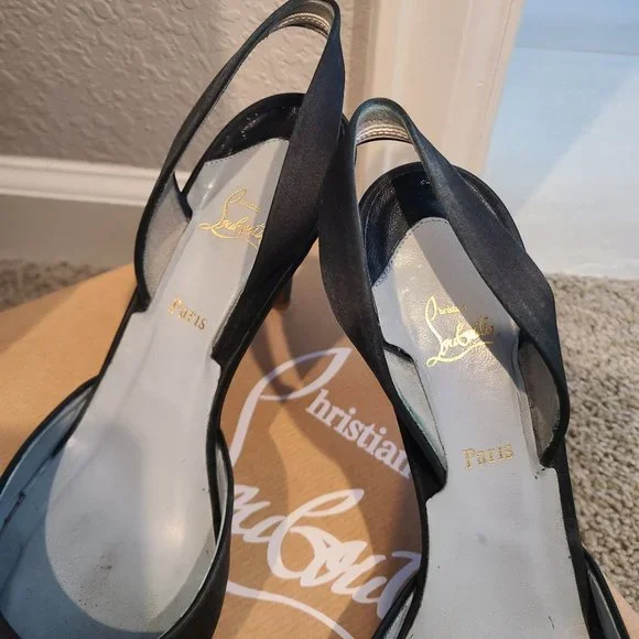 Christian Louboutin Picador 85 crepe satin 38.5 black slingback - Picture 6 of 8
